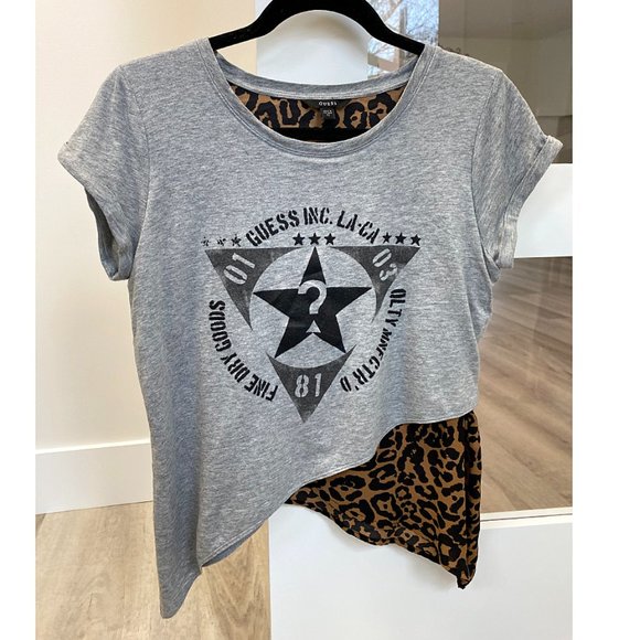 GUESS Ladies Asymmetrical Animal Tee - Picture 1 of 5